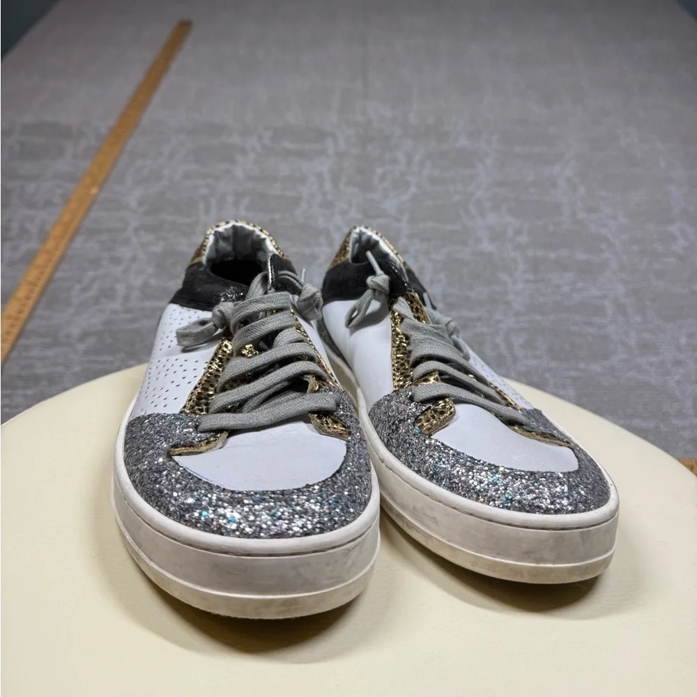P448 John Sneaker Blue White Glitter Gold Leopard Shoe Womens Eu 37